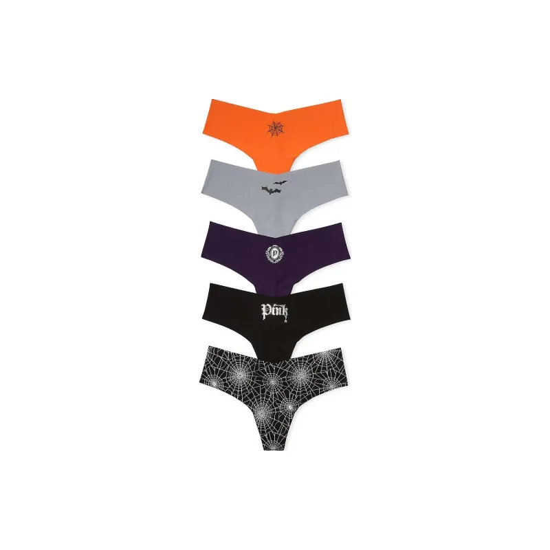 Victoria's Secret PINK 5-Pack No-Show Thong Panties / Halloween Pack Underpants Women's 5 Pack Multicolor-0