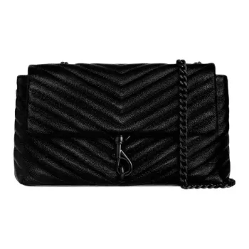 REBECCA MINKOFF Edie Genuine Leather Shoulder Bag Crossbody Bag Medium Size Women's Black