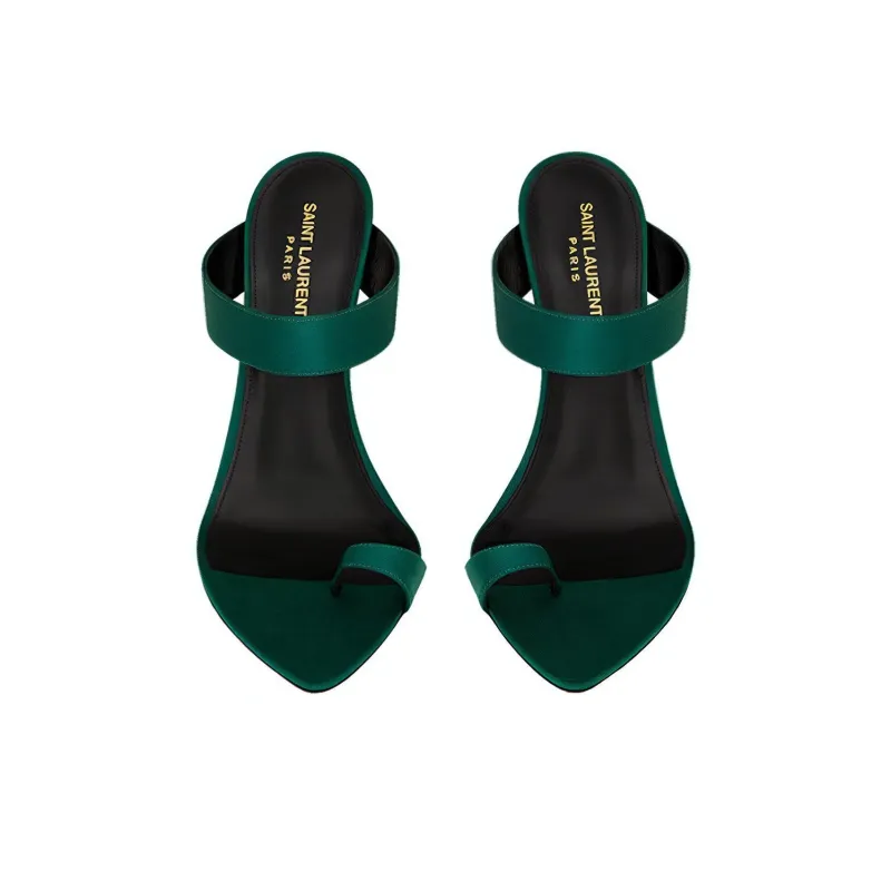 SAINT LAURENT Martha Abrasion Resistant Slide Slippers 11cm Women's Green-2