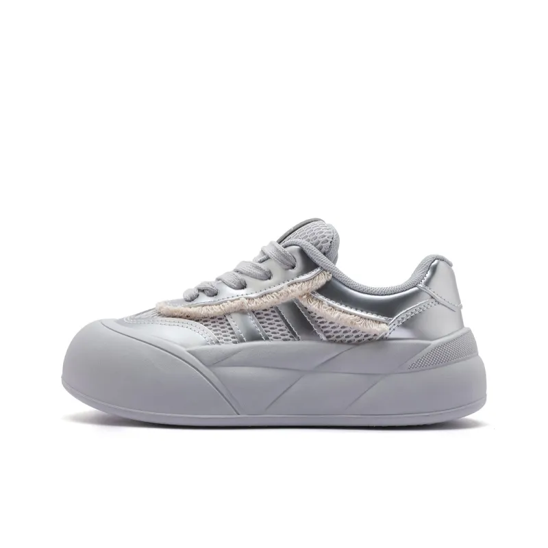 Mengsai Height Increasing Low Top Chunky Sneakers Unisex Silver-0