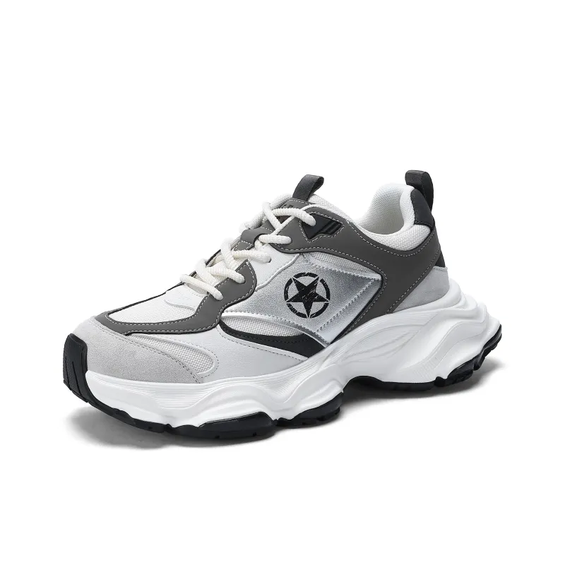 JEEP SPIRIT Breathable Height Increasing Low-Top Chunky Sneakers Men's White-1
