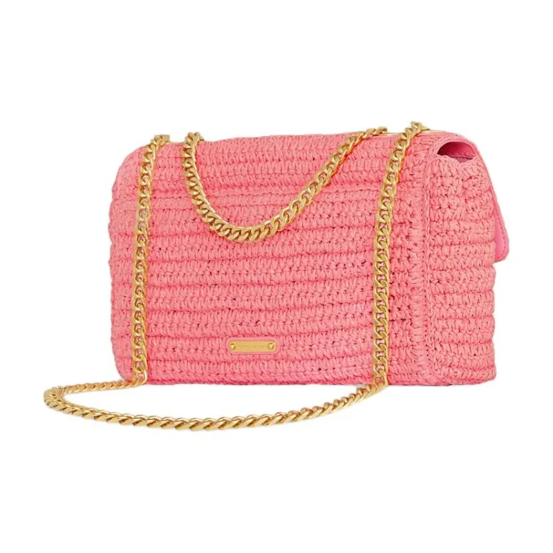 REBECCA MINKOFF Edie Straw Woven Straw Bag Shoulder Bag Crossbody Bag Medium Size Women's Rose Shavings-1