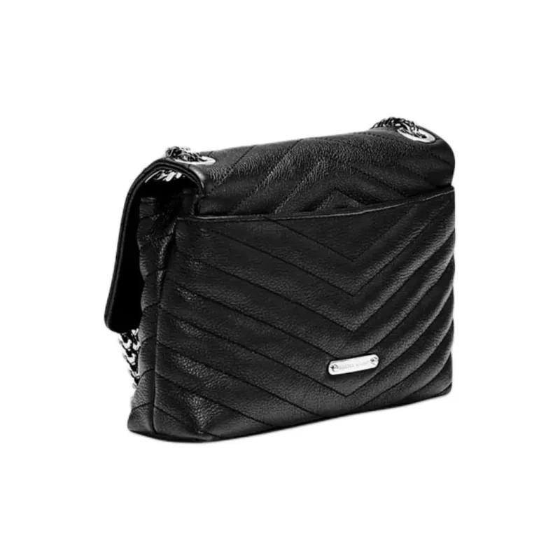 REBECCA MINKOFF Edie Pebbled Leather Shoulder Bag Crossbody Bag Regular Women's Black & Silver-1
