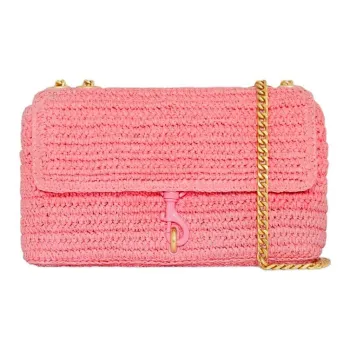 REBECCA MINKOFF Edie Straw Woven Straw Bag Shoulder Bag Crossbody Bag Medium Size Women's Rose Shavings