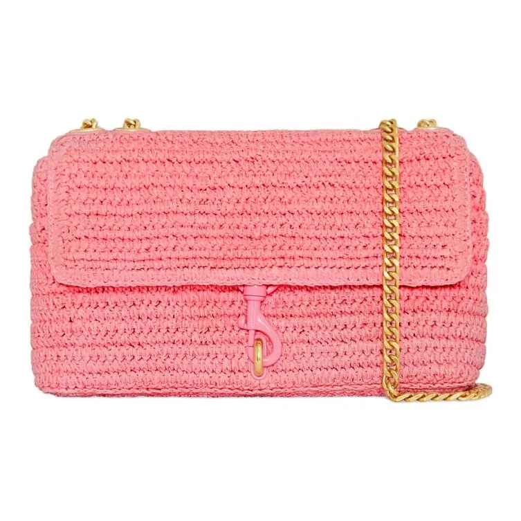REBECCA MINKOFF Edie Straw Woven Straw Bag Shoulder Bag Crossbody Bag Medium Size Women's Rose Shavings-0