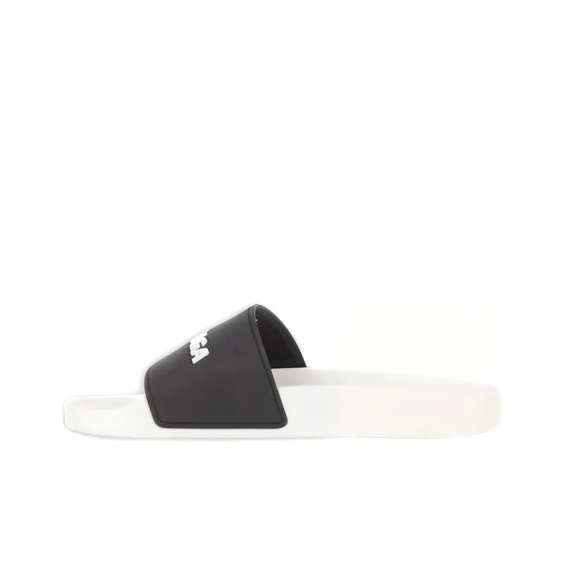 Balenciaga Pool Slides Logo White Black Alternate-0