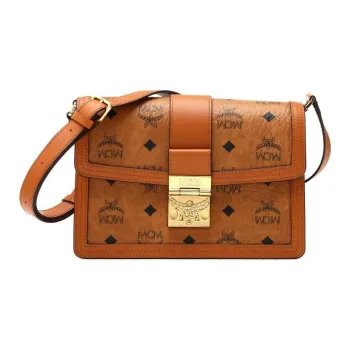 MCM Tracy Visetos Coated Canvas With Leather Trim Satchel Bag, Crossbody Bag, Shoulder Bag Small Size Women's
