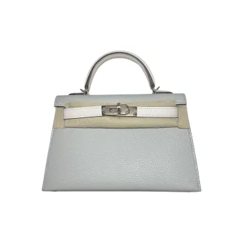 HERMES Mini Kelly 2nd Generation Goatskin Kelly Handbag Mini Women's Pearl Gray & Cream White