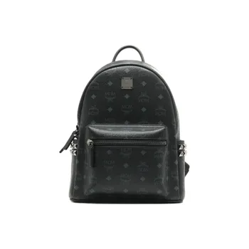 MCM Stark Visetos Coated Canvas With Leather Trim Backpack Small Size Unisex Black