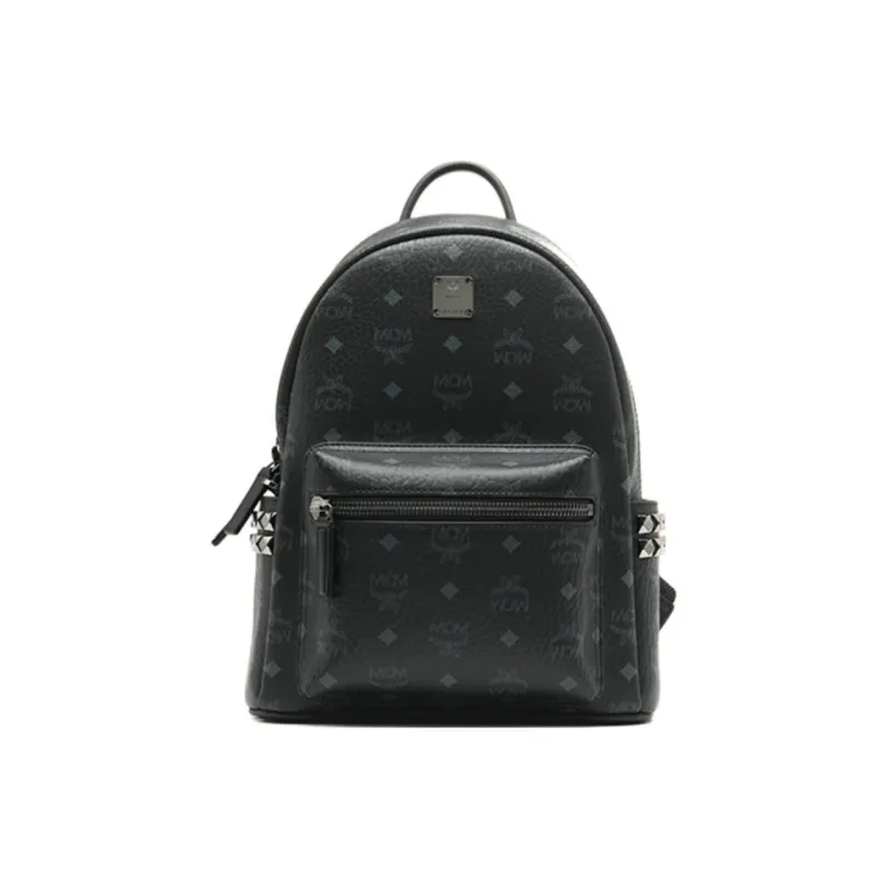 MCM Stark Visetos Coated Canvas With Leather Trim Backpack Small Size Unisex Black-0
