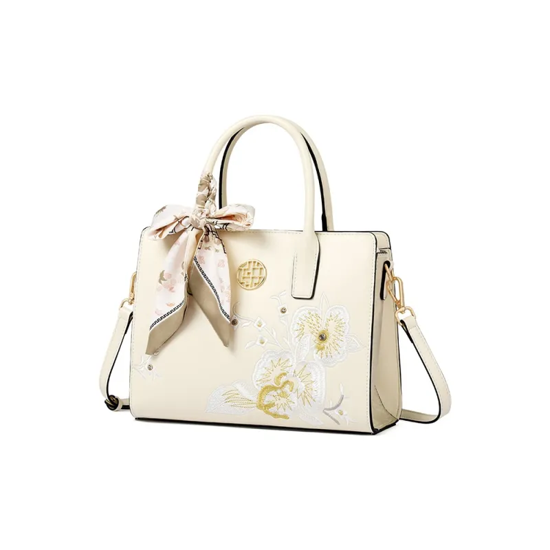 TUCANO Split Cow Leather With Synthetic Leather Handbag Regular Women's Ecru-1
