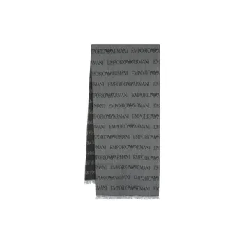 EMPORIO ARMANI Virgin wool Blend Scarf With Jacquard Logo Lettering And Fringes