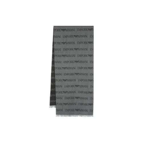 EMPORIO ARMANI Virgin wool Blend Scarf With Jacquard Logo Lettering And Fringes