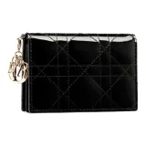 DIOR Cow Leather Card Clip Card Holder Women's Black