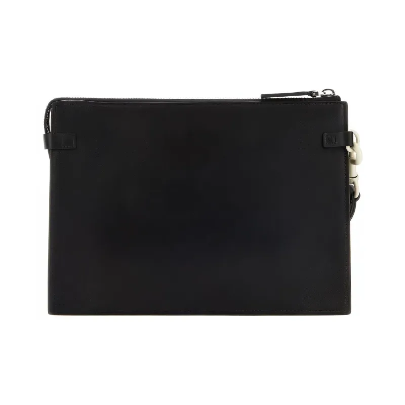Valentino Leather Clutch Men's Beige/Black-2