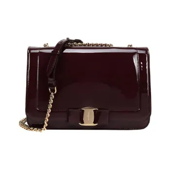 FERRAGAMO Vara Patent Leather Shoulder Bag Crossbody Bag Women's Brown