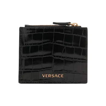 VERSACE Leather Card Holder Men's Black