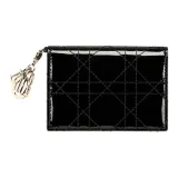 DIOR Cow Leather Card Clip Card Holder Women's Black