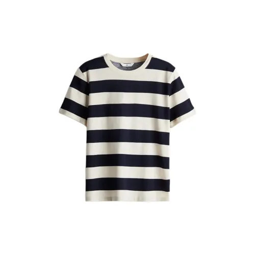 H&M T-Shirts Women's Light Beige/Navy Blue Stripe