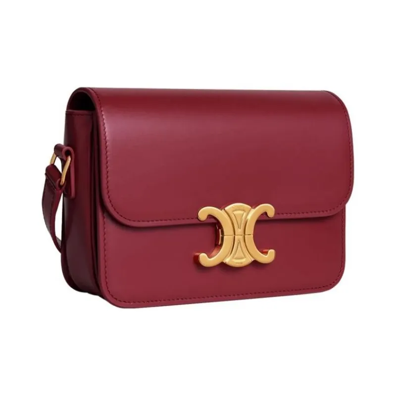 CELINE Triomphe Lambskin Patch Calfskin Shoulder Bag Crossbody Bag Women's Light Burgundy-1