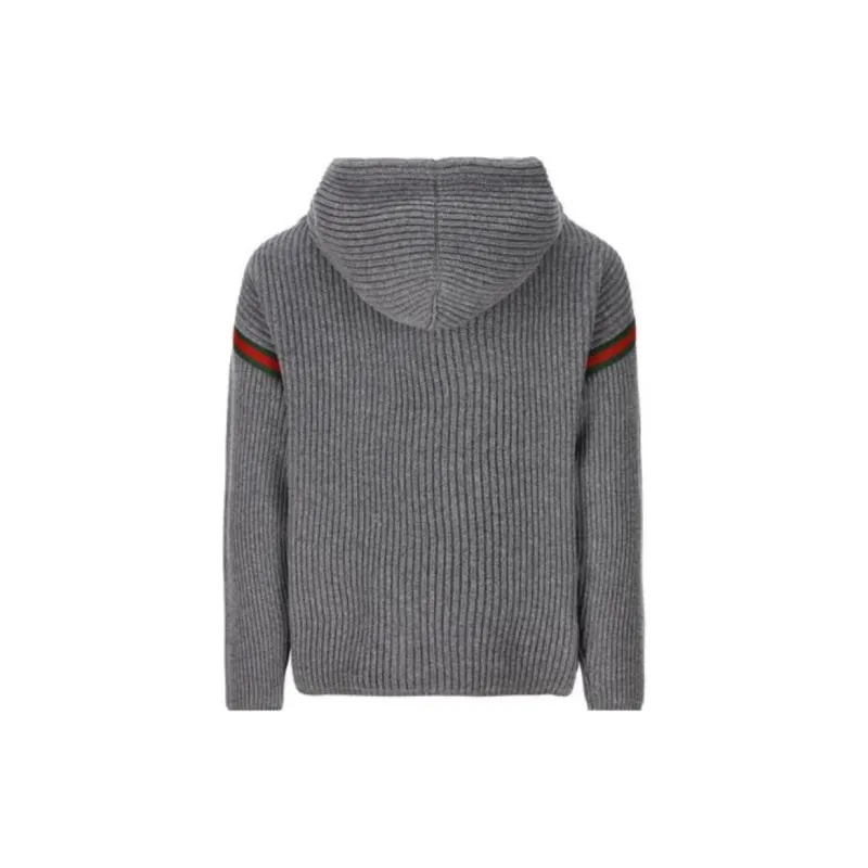 GUCCI Web Striped Drawstring Knit Hoodie-2