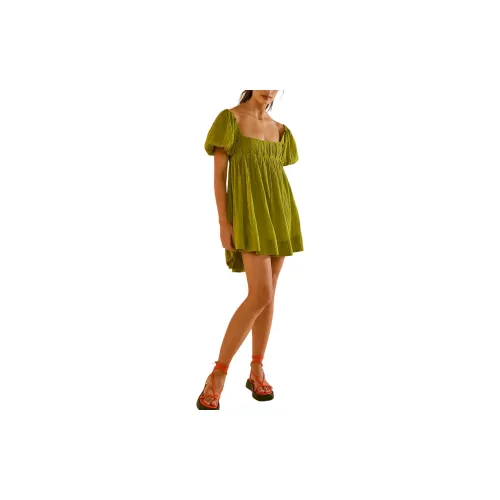 FREE PEOPLE Short-Sleeved Dresses Women's Gilded Lime/Gold-Plated Yellow Green