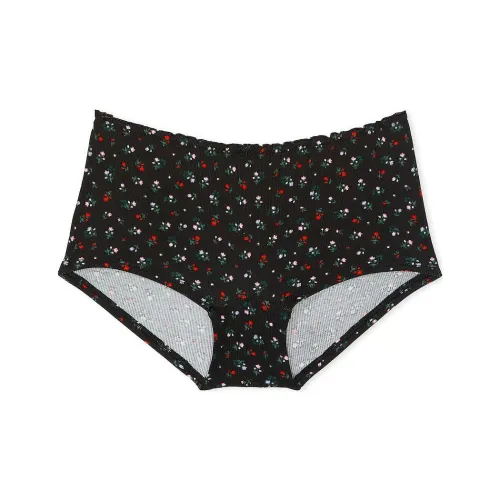 Victoria's Secret PINK Cotton Boyshort Panty / Pure Black Floral Print Underpants Women's 1 Pack Black Floral