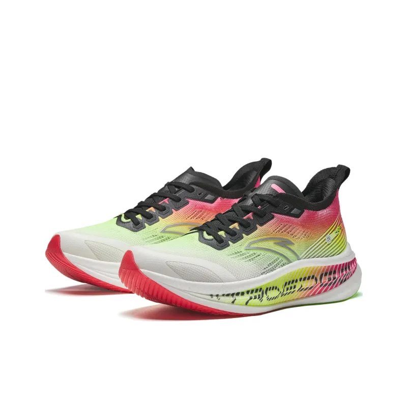 Anta Cushioned Wear Resistant Breathable Low Top Full Length Carbon Plate Running Shoes Men's Pink Green White-2
