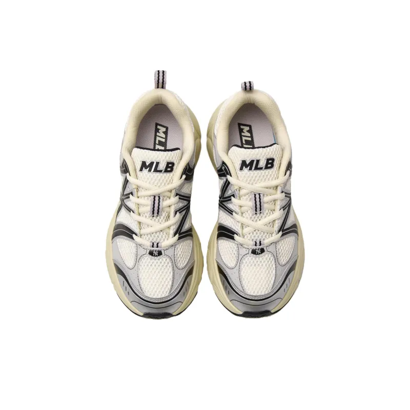 MLB Chunky Runner Ace Runner Anti Slip Wear Resistant Low Top Running Shoes Unisex Beige Black-3