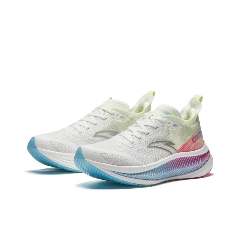 Anta Cushioned Wear Resistant Breathable Low Top Full Length Carbon Plate Running Shoes Women's White Blue-2