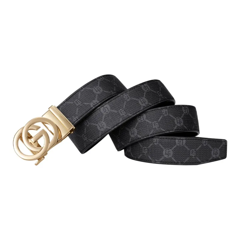 GOLF PVC Cow Leather Patchwork Leather Belts Men Gunmetal/Gold Width  3.5cm-7