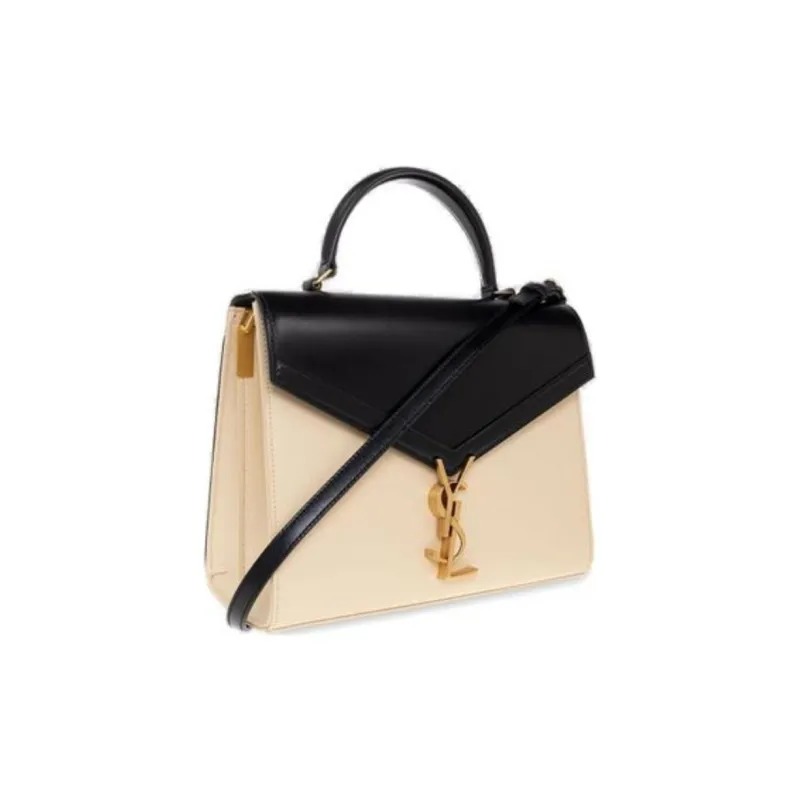 SAINT LAURENT CASSANDRA Calfskin Portable Crossbody Bag, Shoulder Bag Medium Size Women's Black/Ecru-7