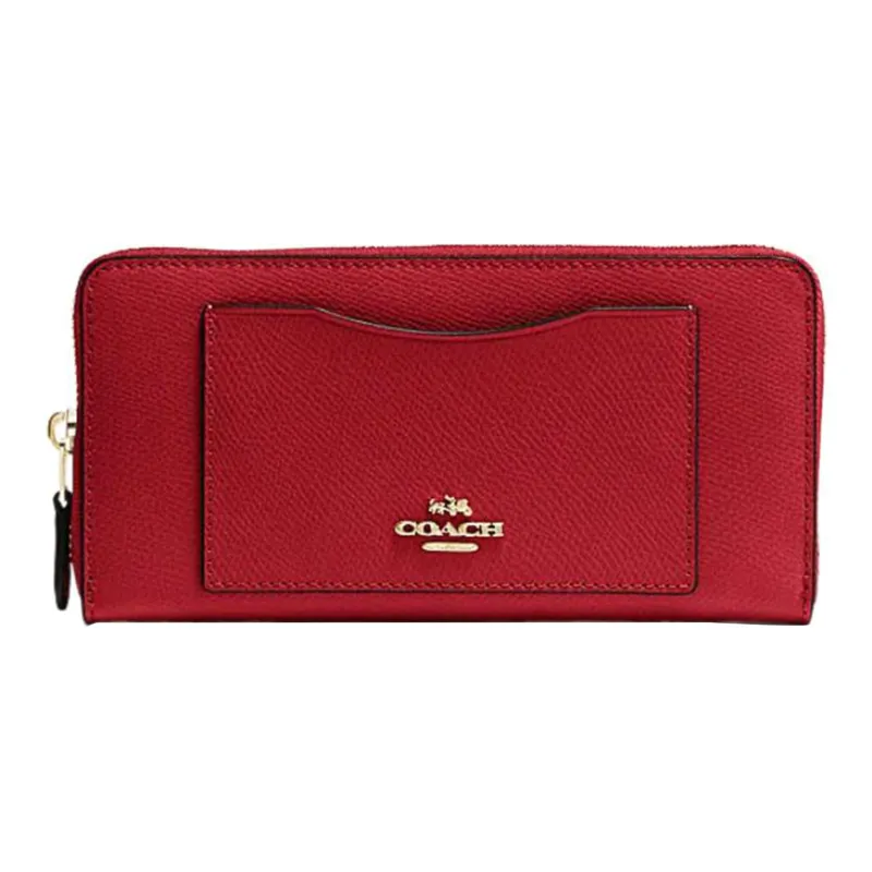 COACH Accordion Zip Cross-Stitch Leather Coin Purses Wallets Small Size Women's Red-0