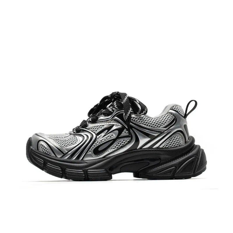 Mule Donkey Height Increasing Breathable Low Top Chunky Sneakers Unisex Liquid Silver-0