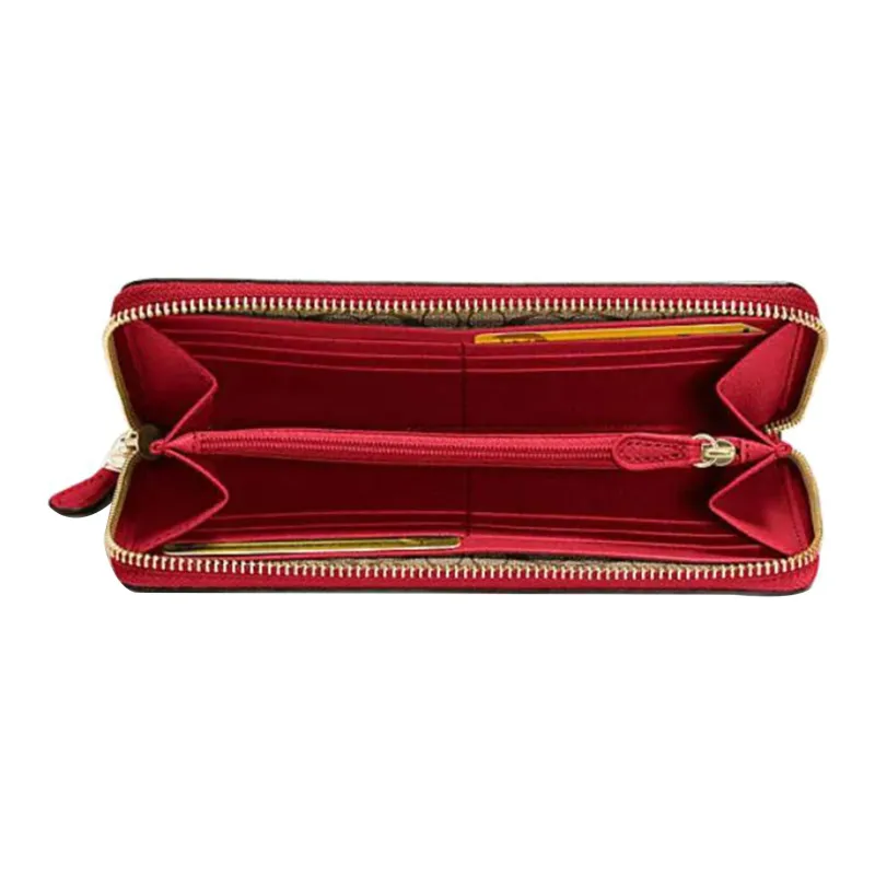 COACH Accordion Zip Cross-Stitch Leather Coin Purses Wallets Small Size Women's Red-1