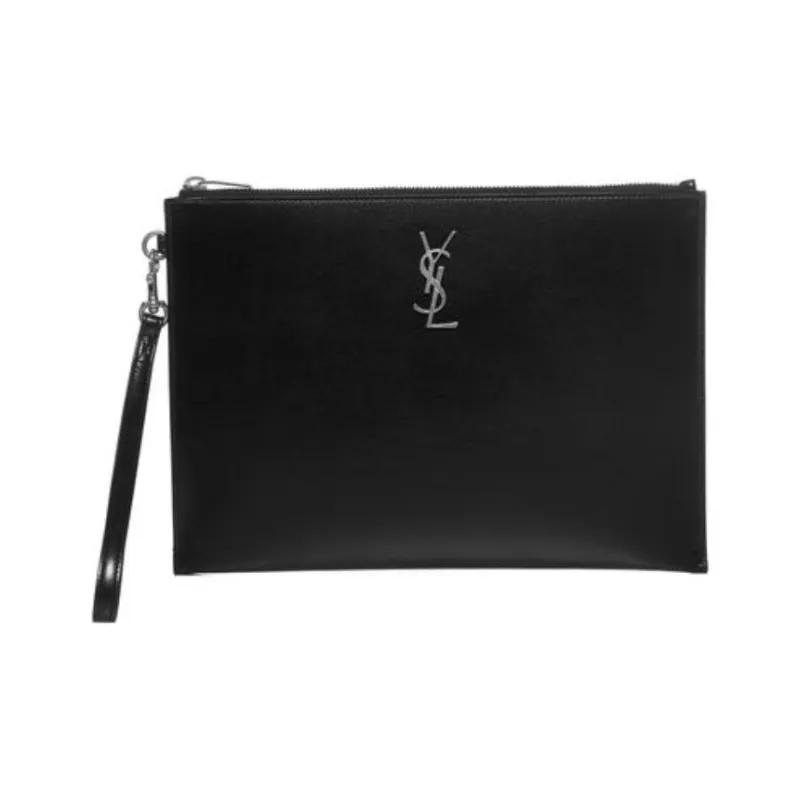 SAINT LAURENT Cow Leather Clutch Men's Black-2