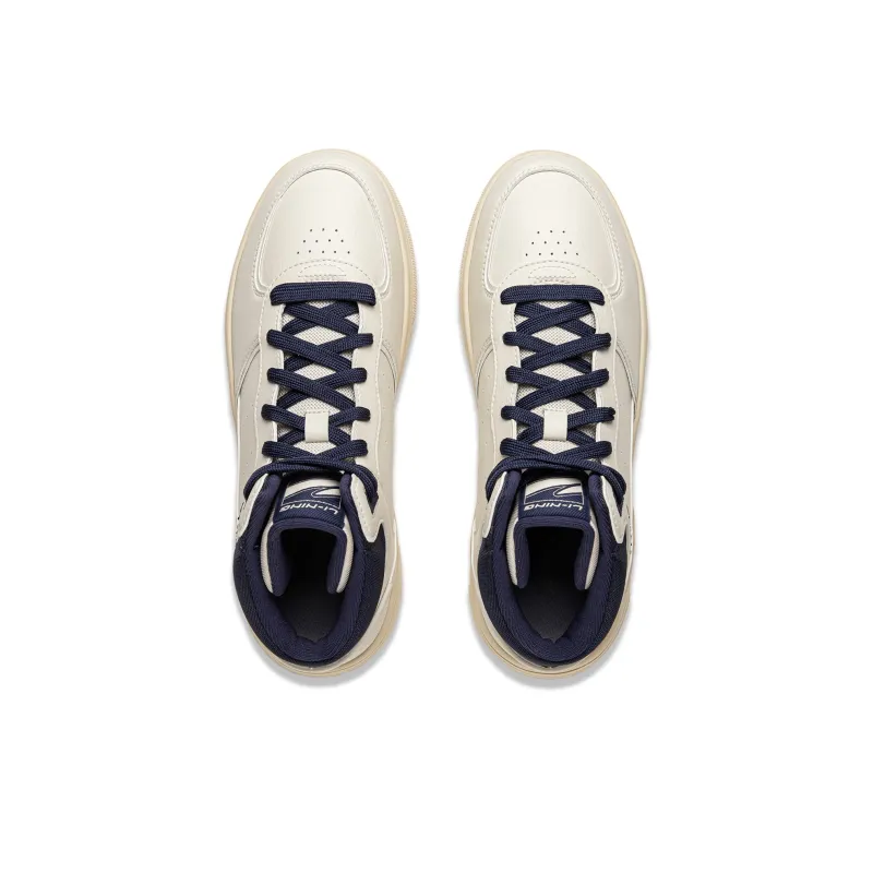 LiNing Qingyun HI Anti-Slip And Wear-Resistant Breathable High-Top Skateboard Shoes Unisex White Blue-3