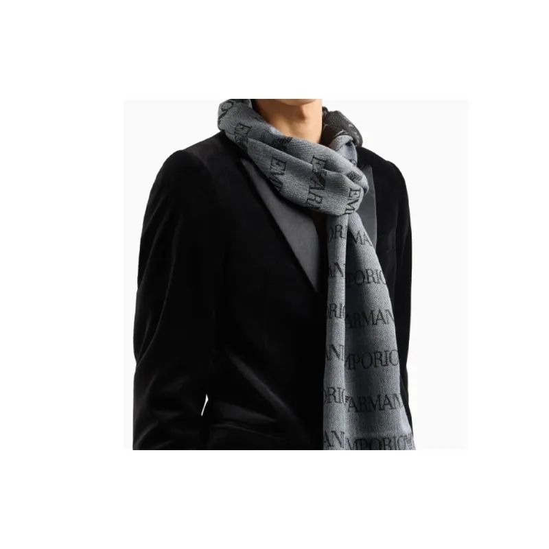 EMPORIO ARMANI Monogram pattern Knitted Scarf-3