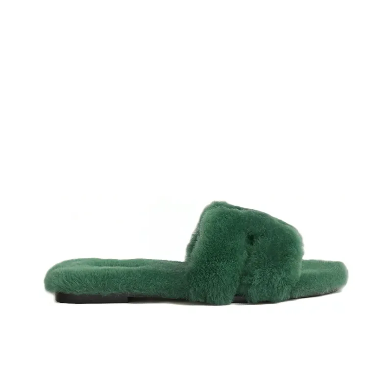 HERMES Oran Sandal Vert Anglais Sherling-1