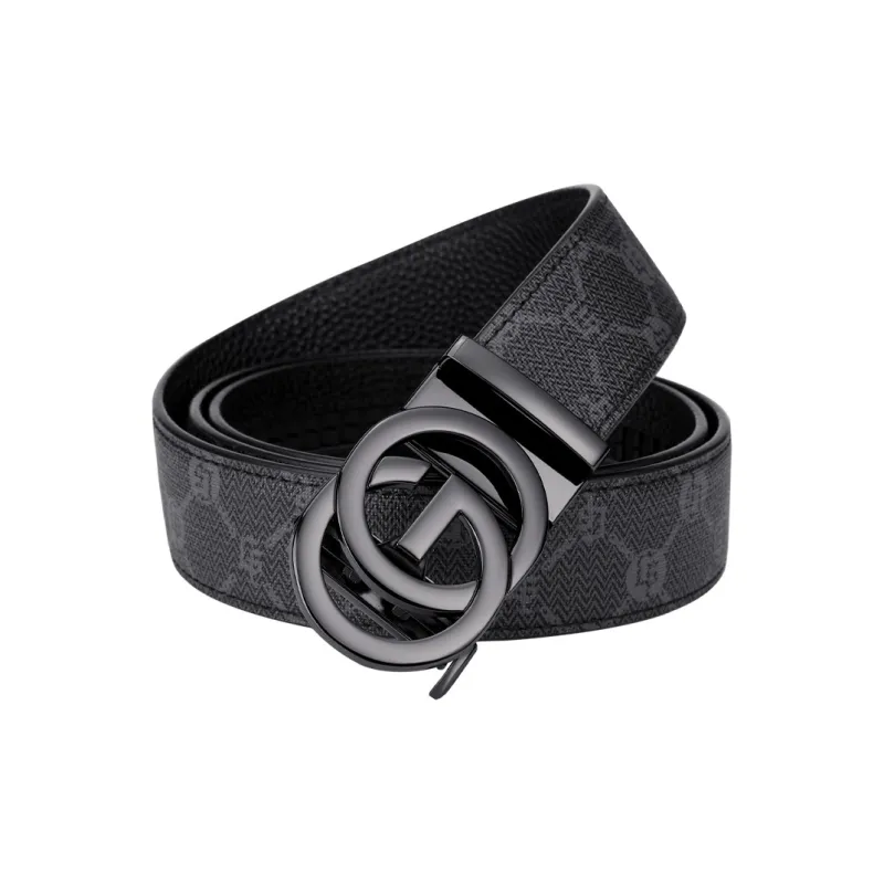GOLF PVC Cow Leather Patchwork Leather Belts Men Gunmetal/Gold Width  3.5cm-2