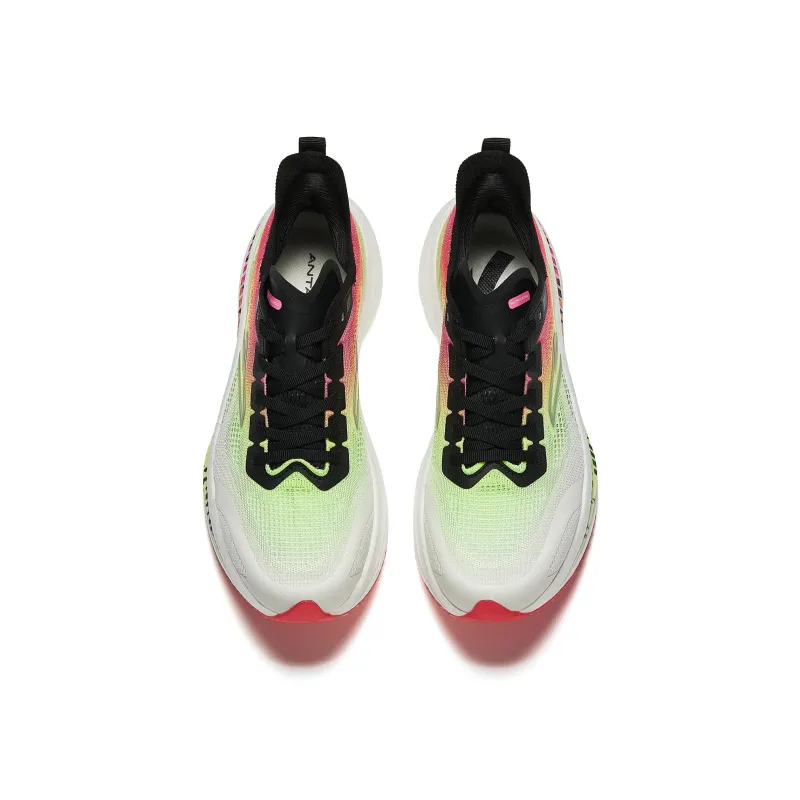 Anta Cushioned Wear Resistant Breathable Low Top Full Length Carbon Plate Running Shoes Men's Pink Green White-3