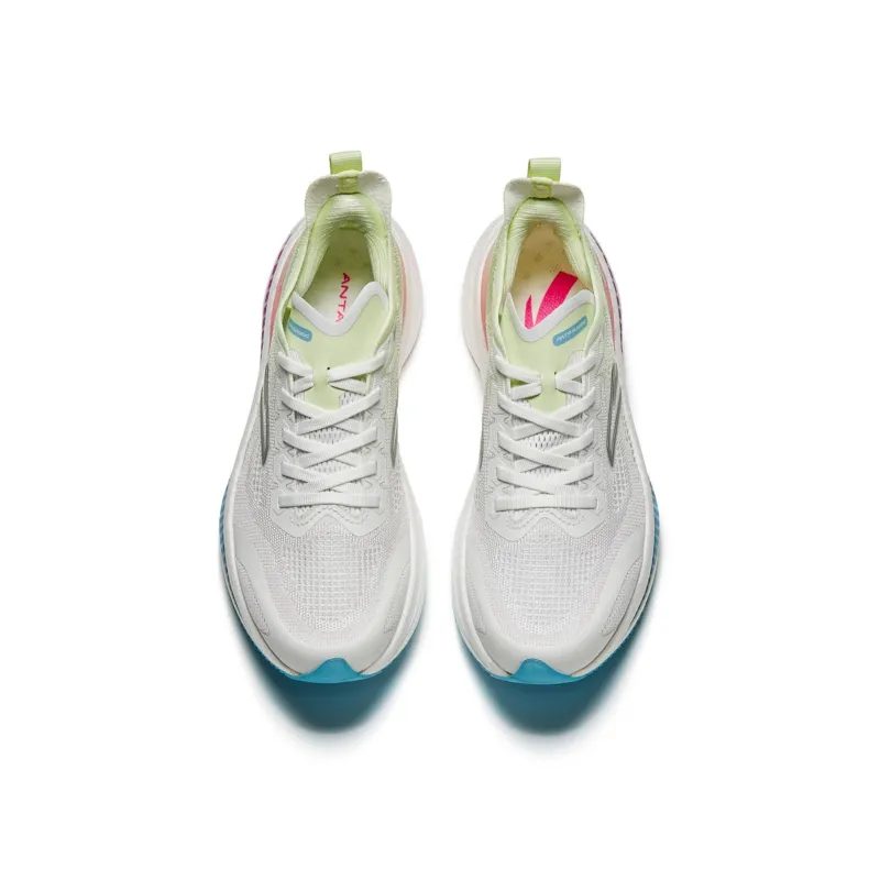 Anta Cushioned Wear Resistant Breathable Low Top Full Length Carbon Plate Running Shoes Women's White Blue-3