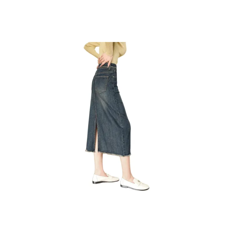 TERRE BLEUE Denim Long Skirts Women's Dark Blue-1