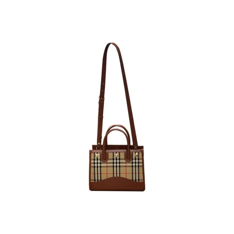 Burberry Canvas With Leather Tote Bag, Shopping Bag, Handbag Women's Beige & Brown-1