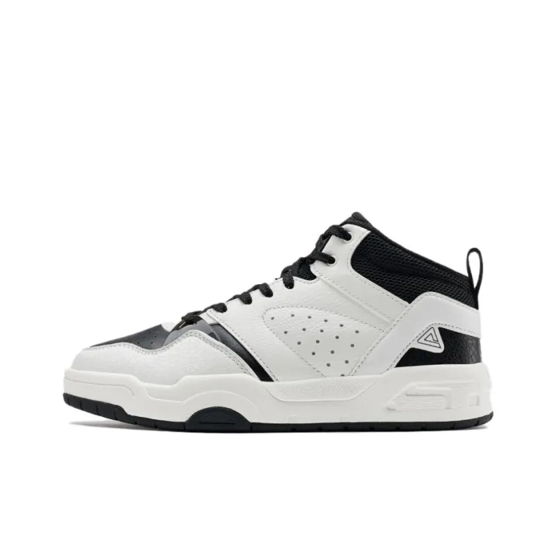 PEAK Classic Heritage Wear Resistant Slip Resistant Mid Top Skateboard Shoes Women's White Black-0