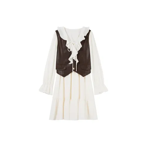 Qiushui Yiren Two Piece Skirt Sets Women's Off White