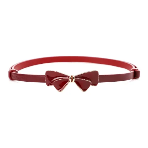 RED DRAGONFLY Cow Split Leather Leather Belts Women's Black Red Width 1cm