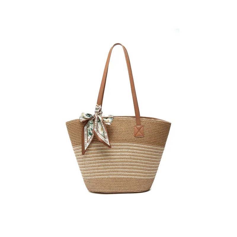 MEXICAN Fabric Shoulder Bag, Tote Bag, Beach Bag Large Size Women's Apricot & Dark Brown/Apricot & Yellow Brown-3