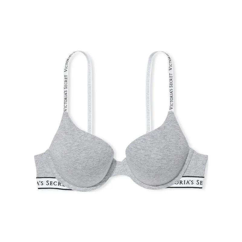Victoria's Secret Push-Up Perfect Shape Ribbed Cotton Bra/Heather Grey Bra Women's Gray-0