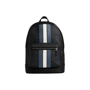 COACH Artificial Leather Backpack Large Size Men Charcoal Black Denim Blue Chalk White